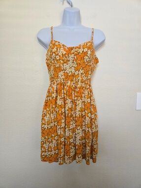 Wild Fable Floral Yellow Orange Babydoll Short Dress Size Small